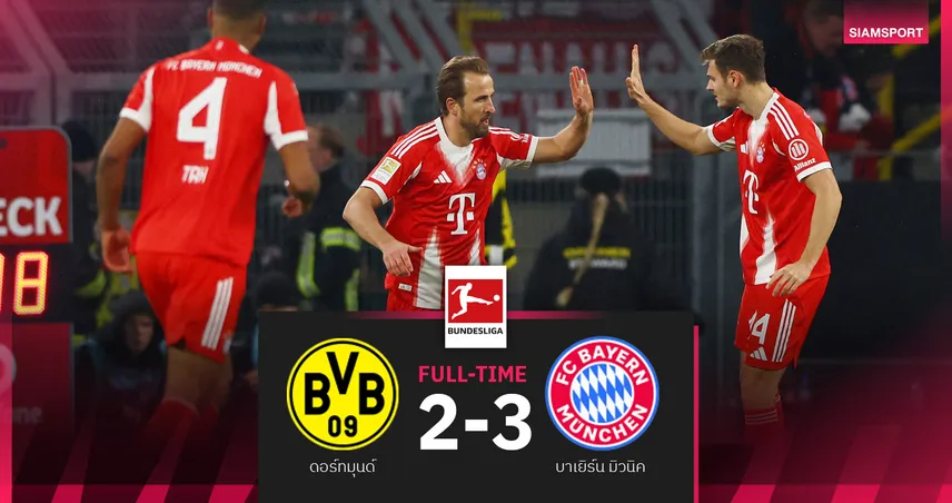 ดอร์ทมุนด์ 2-3 บาเยิร์น เคนกดเบิ้ลเสือใต้เฮ แดร์ คลาสซิเคอร์ ทิ้งฝูง 11 แต้ม!