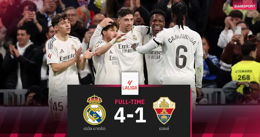 ผลบอล เรอัล มาดริด 4-1 เอลเช่ : ราชันจี้บาร์ซ่าแต้มเดียว ลุ้นแชมป์ลาลีกาสุดเดือด
