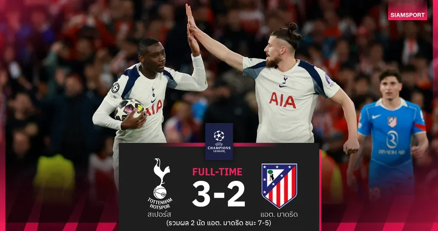 ผลบอล สเปอร์ส 3-2 แอต. มาดริด! ซิมอนส์ เบิ้ลล้างแค้นแต่รวมผล 5-7 ตราหมียังลิ่ว 101256