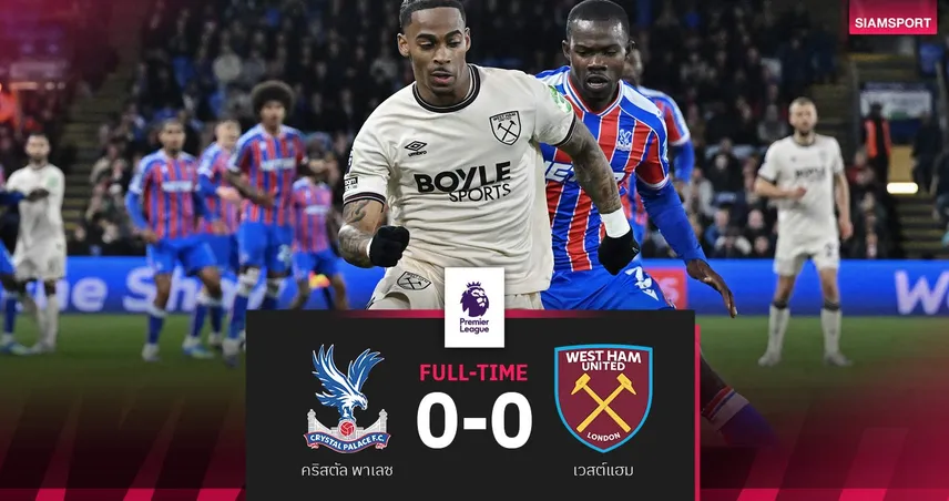 ผลบอล พาเลซ 0-0 เวสต์แฮม: ค้อนบุกเจ๊าทิ้งโซนแดง 2 แต้ม-ส่งวูล์ฟส์ตกชั้นทางการ