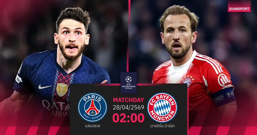 วิเคราะห์บอล เปแอสเช vs บาเยิร์น 28 เม.ย. 69 : เสือใต้เยือนแชมป์เก่า ตัดเชือกเดือดยกแรก