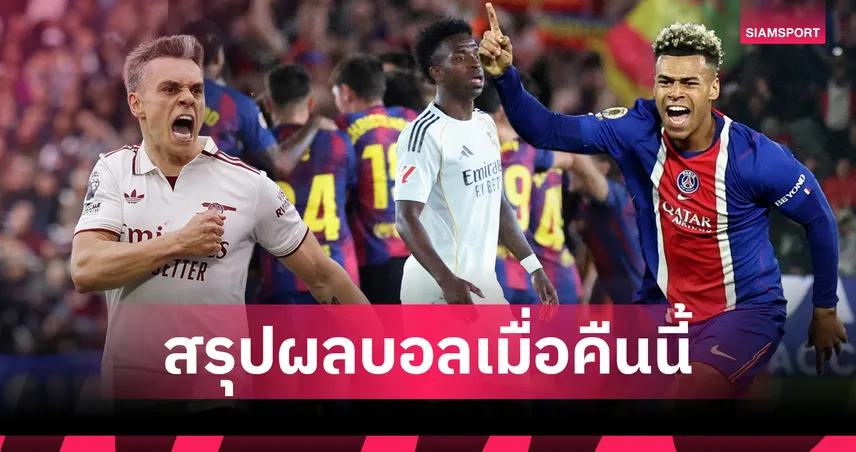 สรุปผลบอล (10 พ.ค. 69) : อาร์เซน่อลเฮหวิว, บาร์ซ่าทุบมาดริดฉลองแชมปื,ปารีสเชือดนิ่ม