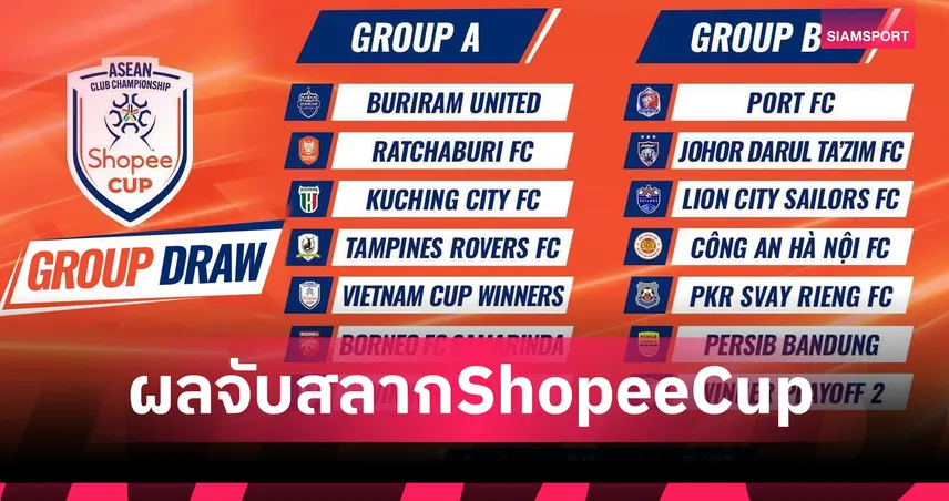 บุรีรัมย์ชนราชบุรี-การท่าเรือหนักเจอ "ยะโฮร์-กงอัน" ศึก Shopee Cup 2026/27