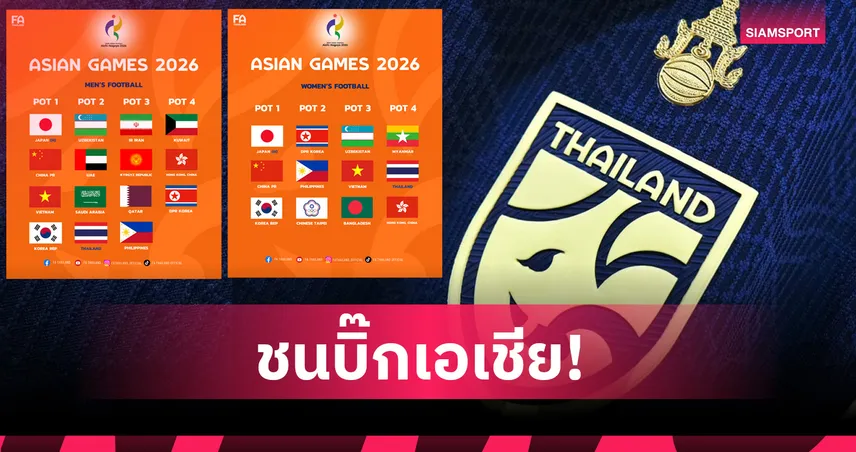 เผยโถจับสลากแบ่งสายฟุตบอล เอเชียน เกมส์ 2026 ลุ้นช้างศึกชาย-หญิง 23 ก.ค. นี้   106907