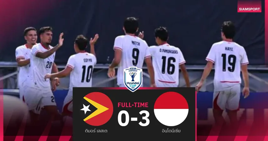 อินโดนีเซีย รัว 3 ลูกท้ายเกม อัด ติมอร์ 3-0 คว้าชัย 2 นัดรวด อาเซียน คัพ 2026
