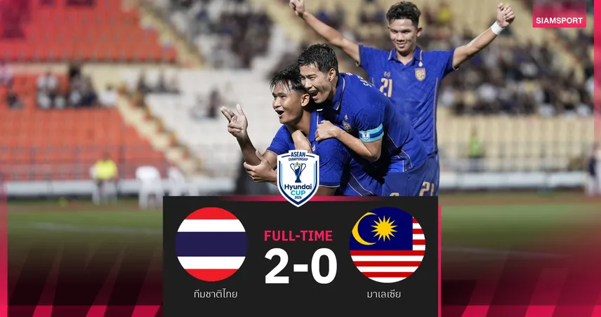ทีมชาติไทย อัด มาเลเซีย 2-0 คว้าชัย 2 นัดรวด ยึดจ่าฝูงกลุ่ม บี ศึกอาเซียน 2026