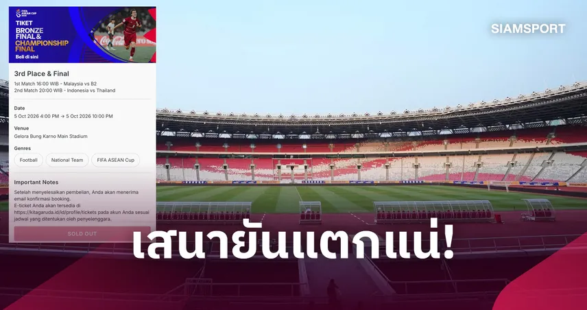 บัตรนัดชิงฟีฟ่า อาเซียน คัพ อินโดฯดวล ทีมชาติไทย ขายหมดเกลี้ยง 7.7 หมื่นใบ 110285