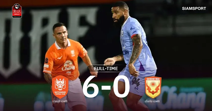 ผลบอล: เอกนิษฐ์ ปัญญา ซัด 2 ประตู ราชบุรี 10 คนเปิดบ้านถล่มสุโขทัย 6-0 ศึกไทยลีก 1 110492