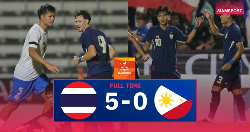 ผลบอล : ทีมชาติไทย U20 เฮเปิดหัวคัดเอเชีย "เคแลน ไรอัน"แฮตทริกอัด ฟิลิปปินส์