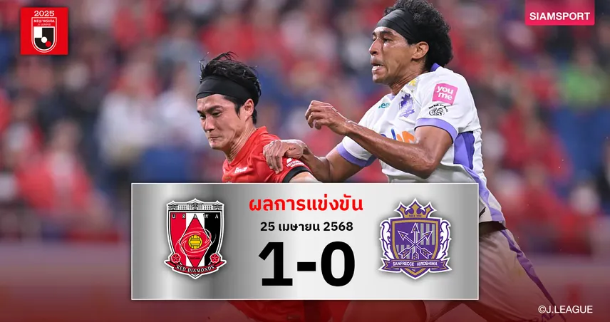 ผลบอลเจลีก: อุราวะ เรดส์เฮ 4 นัดติด! เชือดซานเฟรซเซ่ขึ้นที่ 3