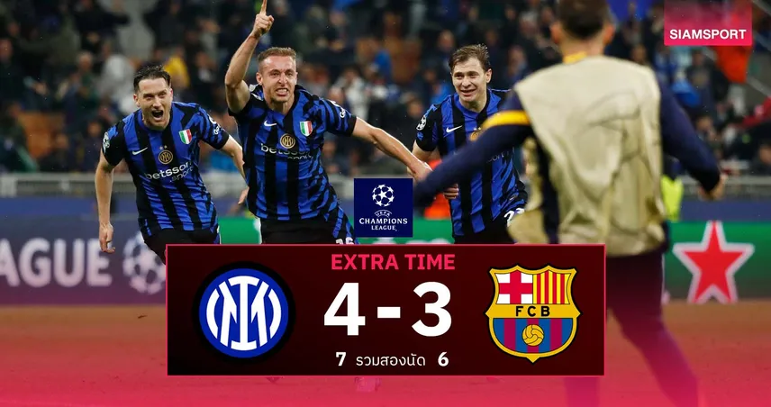 ผลบอล : โคตรดราม่า! อินเตอร์ โกงตายยิงแซง บาร์เซโลน่า ช่วงต่อเวลา ทะลุชิง UCL รอบ 3 ปี