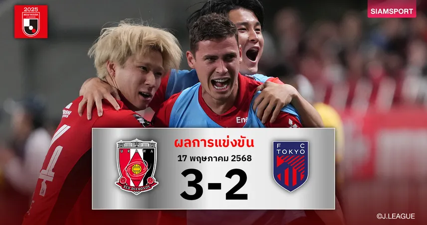 ผลบอล : อุราวะ พลิกนรกแซงดับ เอฟซี โตเกียว 3-2 ขยับรั้งที่ 4 ของตาราง 