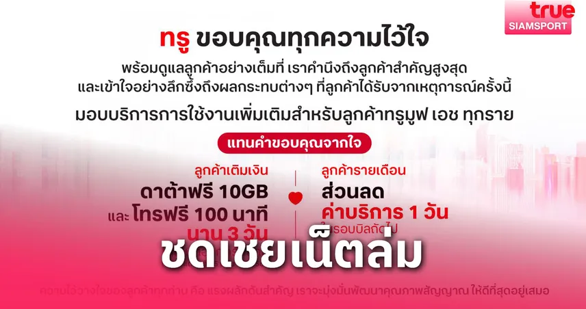 ทรู ประกาศมาตรการเยียวยาใหม่ ส่วนลดค่าบริการ 1 วันสำหรับลูกค้ารายเดือน