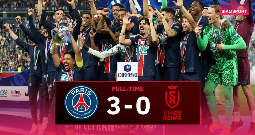 ผลบอล เปแอสเช 3-0 แร็งส์ (24 พ.ค. 68) : บาร์โกล่า เบิ้ลยิงจ่ายหนึ่งพาซิวบอลถ้วยคิวถัดไปชิงชปล.