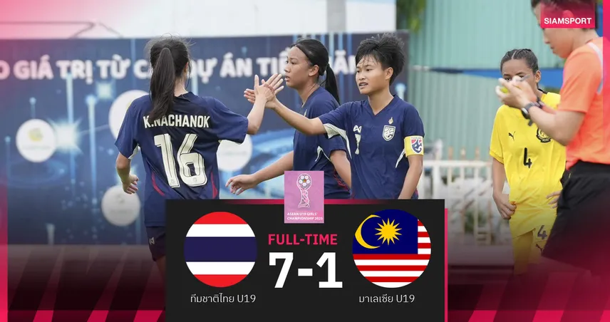ไทย U19 ถล่มมาเลเซีย 7-1 ลิ่วรอบรองฯ ศึกฟุตบอลหญิงอาเซียน 2025