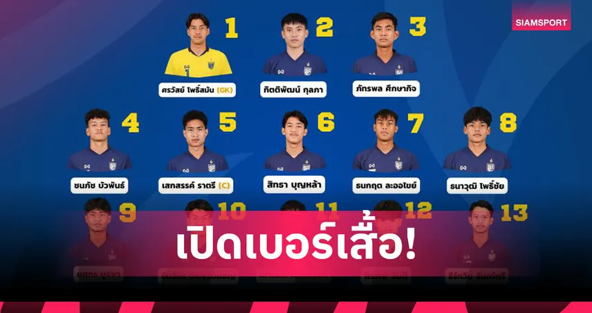 ทีมชาติไทย U23 ประกาศหมายเลขเสื้อลุยศึกอาเซียน 2025 ที่อินโดนีเซีย พร้อมโปรแกรมรอบแบ่งกลุ่ม