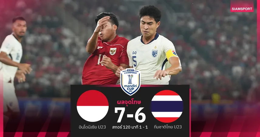 ทีมชาติไทย U23 พ่ายจุดโทษ อินโดนีเซีย 6-7 ชวดเข้าชิงศึกอาเซียน 2025
