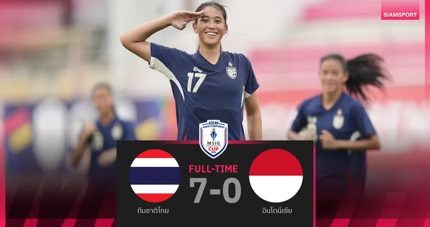 ฟุตบอลหญิงทีมชาติไทย 7 ส.ค. 68 ถล่มอินโดนีเซีย 7-0 เปิดหัวชิงแชมป์อาเซียน