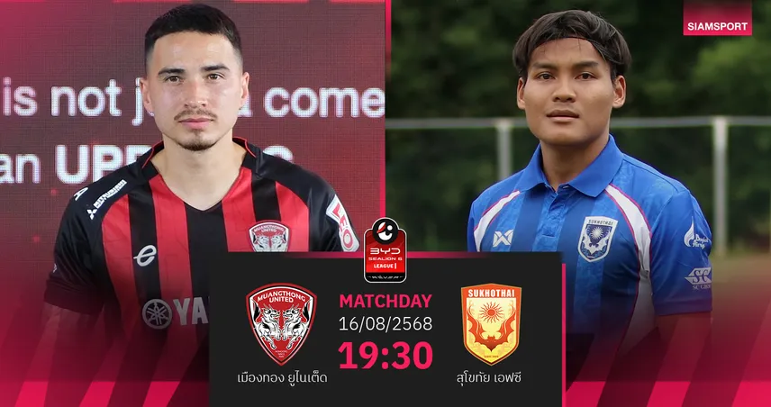 วิเคราะห์บอล เมืองทอง vs สุโขทัย (16 ส.ค. 68) : กิเลนผยองเปิดรังลุ้นเก็บ 3 แต้มเปิดซีซั่น