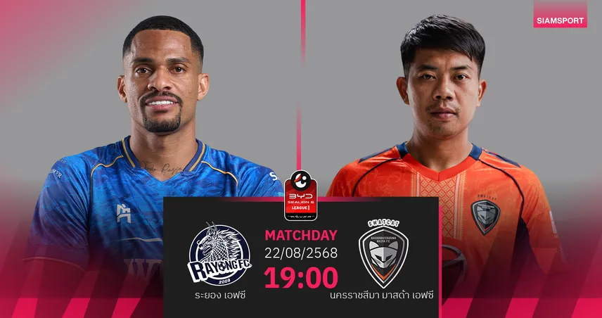 วิเคราะห์บอล ระยอง vs นครราชสีมา (22 ส.ค. 68) : ม้านิลมังกรเฝ้ารังลุ้นเฮแรก BYD SEALION 6 ลีกหนึ่ง