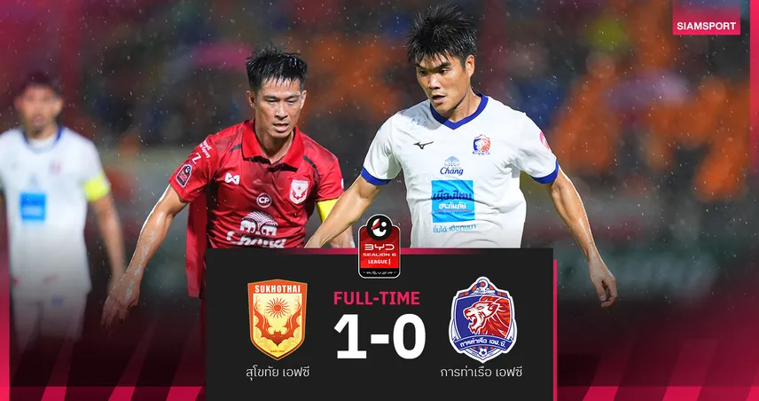 สุโขทัยปลดล็อก! บาจโจ้ซัดพาค้างคาวไฟเชือดท่าเรือ 1-0 ศึกลีกหนึ่ง