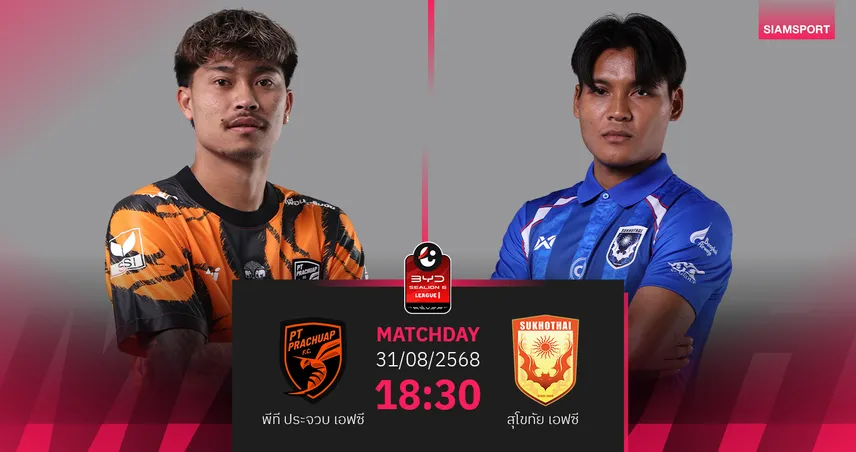 วิเคราะห์บอล พีที ประจวบ vs สุโขทัย (31 ส.ค. 68) : โค้ชเตี้ยลั่นในบ้านต้อง 3 แต้ม