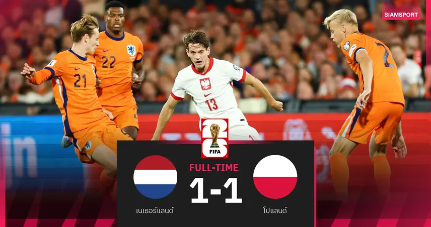 เนเธอร์แลนด์ ชวดชัย! โดนโปแลนด์ตีเสมอ 1-1 คัดบอลโลก 2026 โซนยุโรป