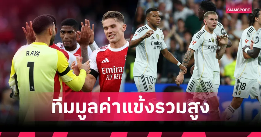 เรอัล มาดริดนำท็อป 20 ทีมมูลค่านักเตะสูงสุดโลก ชนะอาร์เซน่อล