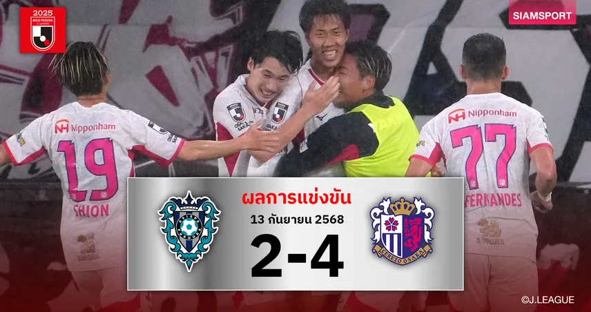 ผลบอลเจลีก : เซเรโซ่ โอซาก้า รัวแซงครึ่งหลังบุกถล่ม อวิสป้า ฟุกุโอกะ ยับคาบ้าน