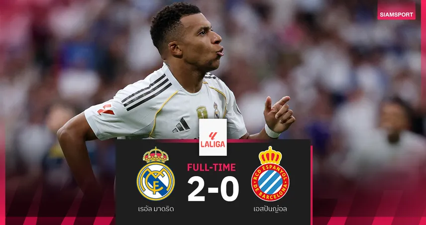 ผลบอล เรอัล มาดริด 2-0 เอสปันญ่อล : เอ็มบั๊ปเป้ ซัดปิดกล่อง! ชุดขาวเฮ 5 นัดรวดยึดฝูงต่อ