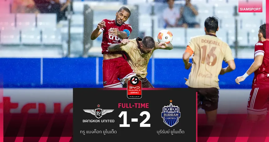 บุรีรัมย์ ยูไนเต็ด บุกเชือด ทรู แบงค็อก 2-1 ซิวชัย 5 นัดรวด ยึดจ่าฝูง BYD SEALION 6 ลีกหนึ่ง