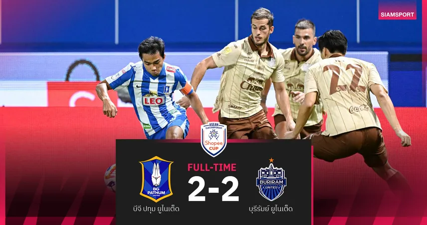 บุรีรัมย์ นำสองหนแต่ปิดเกมไม่ลง บีจี ปทุม ฮึดเจ๊า 2-2 ศึก Shopee Cup 2025/26