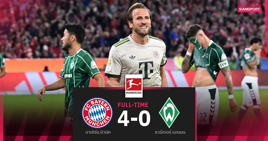 ผลบอล บาเยิร์น 4-0 เบรเมน| เคนกดเบิ้ล! เสือใต้เฮ 5 นัดรวดนำฝูงต่อ  