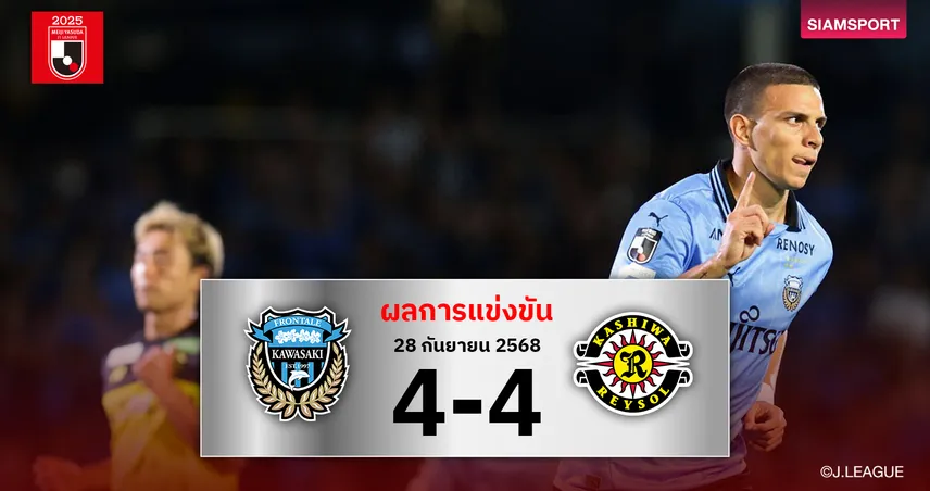 ผลบอลเจลีก: คาวาซากิ ฟรอนตาเล่ เปิดรังเจ๊า คาชิว่า เรย์โซล โคตรเดือด