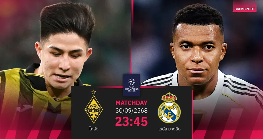 วิเคราะห์บอล ไครัต vs เรอัล มาดริด 30 ก.ย. : ราชันชุดขาวหวังคืนฟอร์มใน UCL