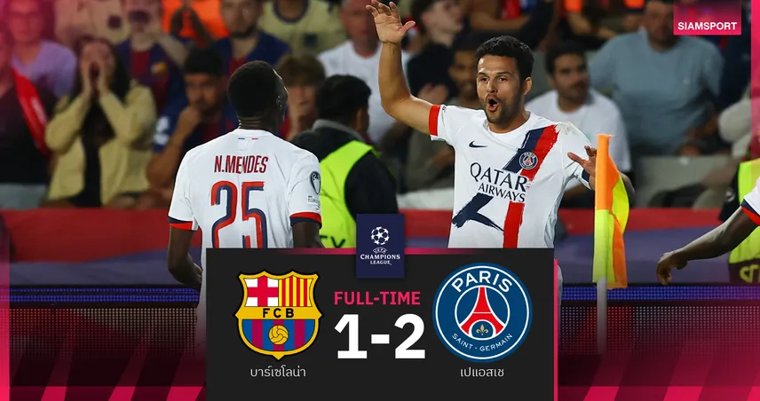ผลบอล บาร์เซโลน่า 1-2 เปแอสเช : แชมป์เก่าแสบซัดนาที 90 เร่งอัดซิวชัย 2 นัดรวด UCL