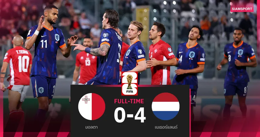 ผลบอล มอลตา 0-4 เนเธอร์แลนด์: กัคโป เหมาสองดัตช์ชนะสบายศึกคัดบอลโลก 2026