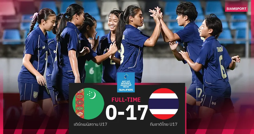 ชบาแก้วU17 ถล่ม เติร์กเมนิสถาน 17-0! ประเดิมชัย คัดฟุตบอลหญิงชิงแชมป์เอเชีย 2026