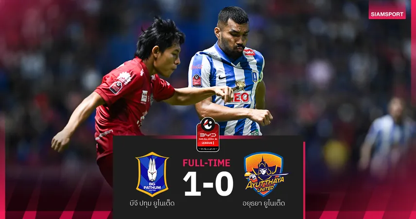 บีจี ปทุม เชือด อยุธยา ยูฯ หวิว 1-0 รั้งอันดับ4  ศึกBYD SEALION 6 ลีกหนึ่ง
