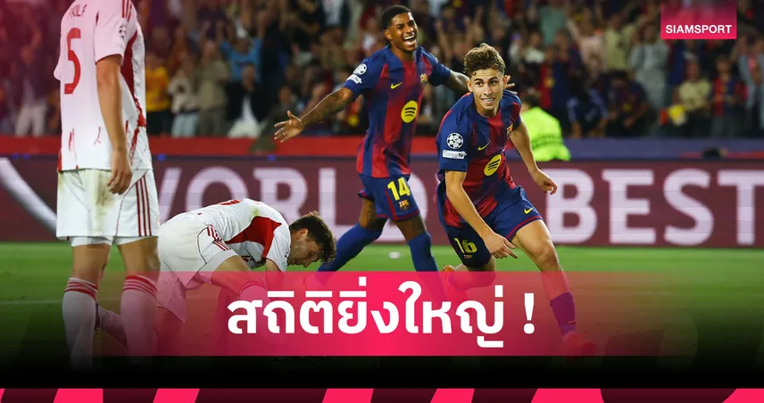 บาร์เซโลน่า6-1โอลิมเปียกอส! โลเปซ แข้งสแปนิชรายแรกซัดแฮททริคเกมuclให้ยักษ์กาตาลัน