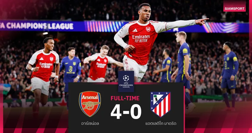 ผลบอล อาร์เซน่อล 4-0 แอต.มาดริด : โยเคเรส กดสอง! ปืนอัดตราหมียับเกม UCL 