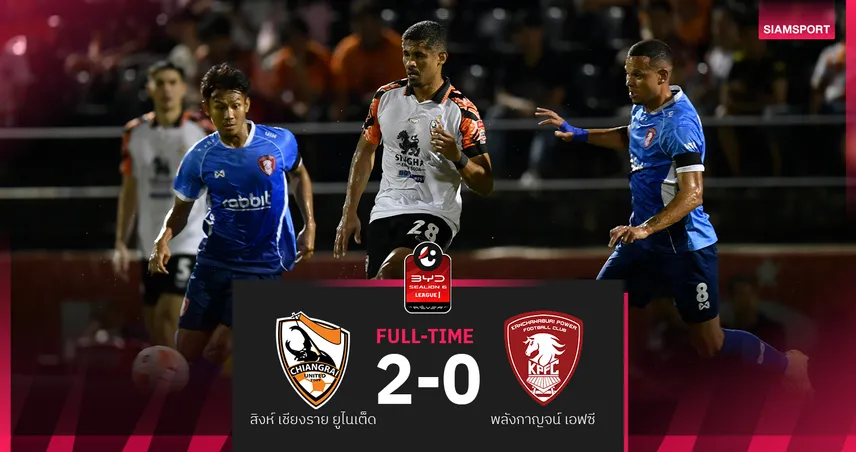 สิงห์ เชียงราย อัด พลังกาญจน์ 2-0 คว้าชัยแรกรอบ4นัด ศึกBYD SEALION 6 ลีกหนึ่ง