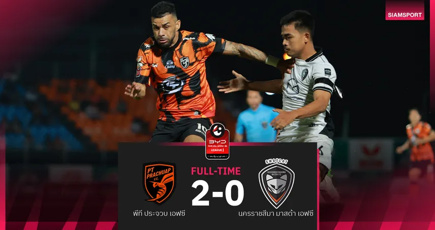 พีที ประจวบ เฮในรัง 3 นัดติด ทุบ นครราชสีมา 2-0 ศึกBYD SEALION 6 ลีกหนึ่ง