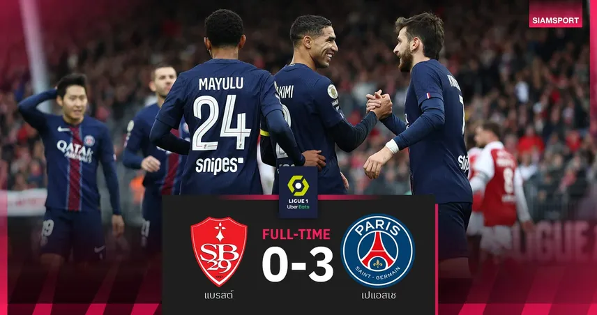 ผลบอล แบรสต์ 0-3 เปแอสเช| "ฮาคิมี่" เหมาสอง! พาปารีสทวงจ่าฝูงลีกเอิง