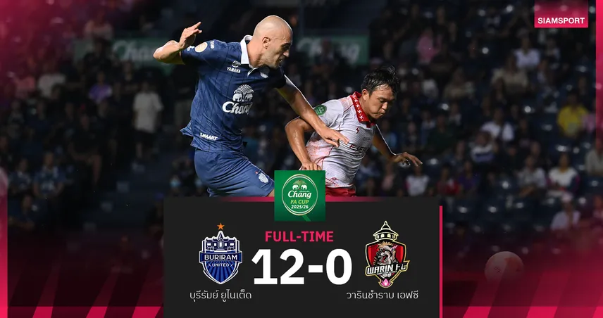 บุรีรัมย์ ยูไนเต็ด ไล่ถล่ม วารินชำราบ 12-0 ฉลุยรอบ 32 ศึกช้าง เอฟเอ คัพ