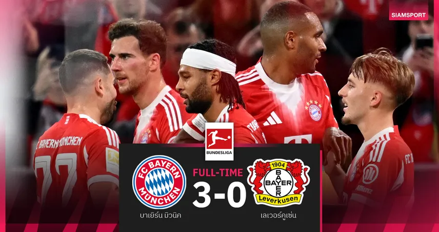 ผลบอล บาเยิร์น 3-0 เลเวอร์คูเซ่น : พี่เสือ เฮรวด 9 นัด! ขย้ำ ห้างยา รอชน เปแอสเช มิดวีก
