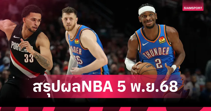 แชมป์เก่าแพ้แล้ว! เทรล เบลเซอร์ส เฉือน ธันเดอร์ ศึก เอ็นบีเอ