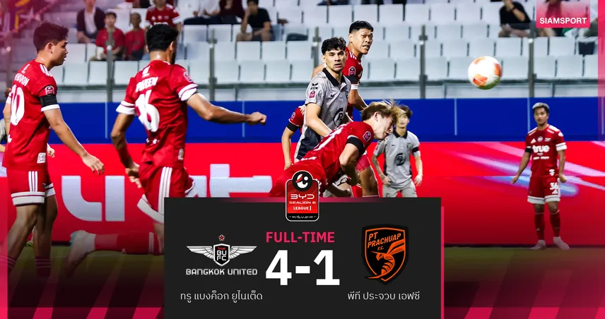 ทรู แบงค็อก ยิงไม่ซ้ำหน้า ถล่มประจวบ 4-1 ยึดรองจ่าฝูง