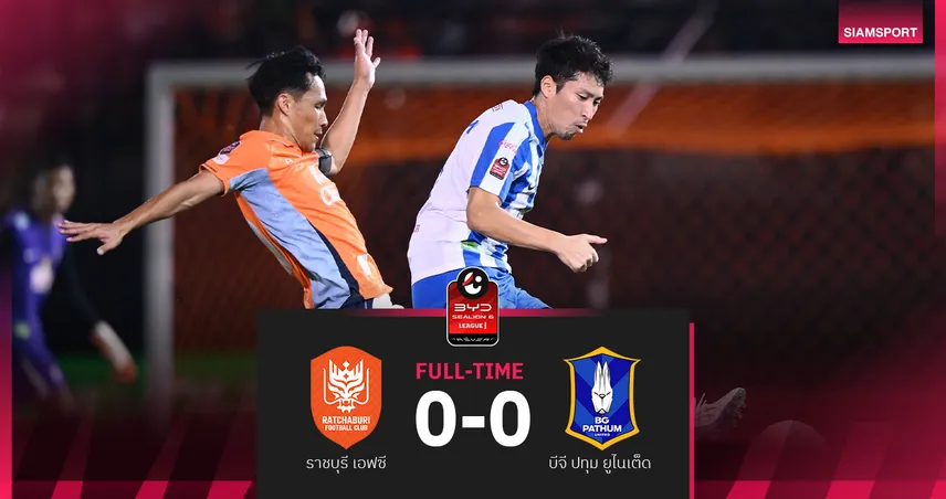 ราชบุรี เปิดรังเจ๊า บีจี ปทุม 0-0 ศึกBYD SEALION 6 ลีกหนึ่ง