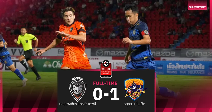 อยุธยา ยูไนเต็ด บุกเชือด นครราชสีมาฯ 1-0! โคราชแพ้ 6 นัดติด
